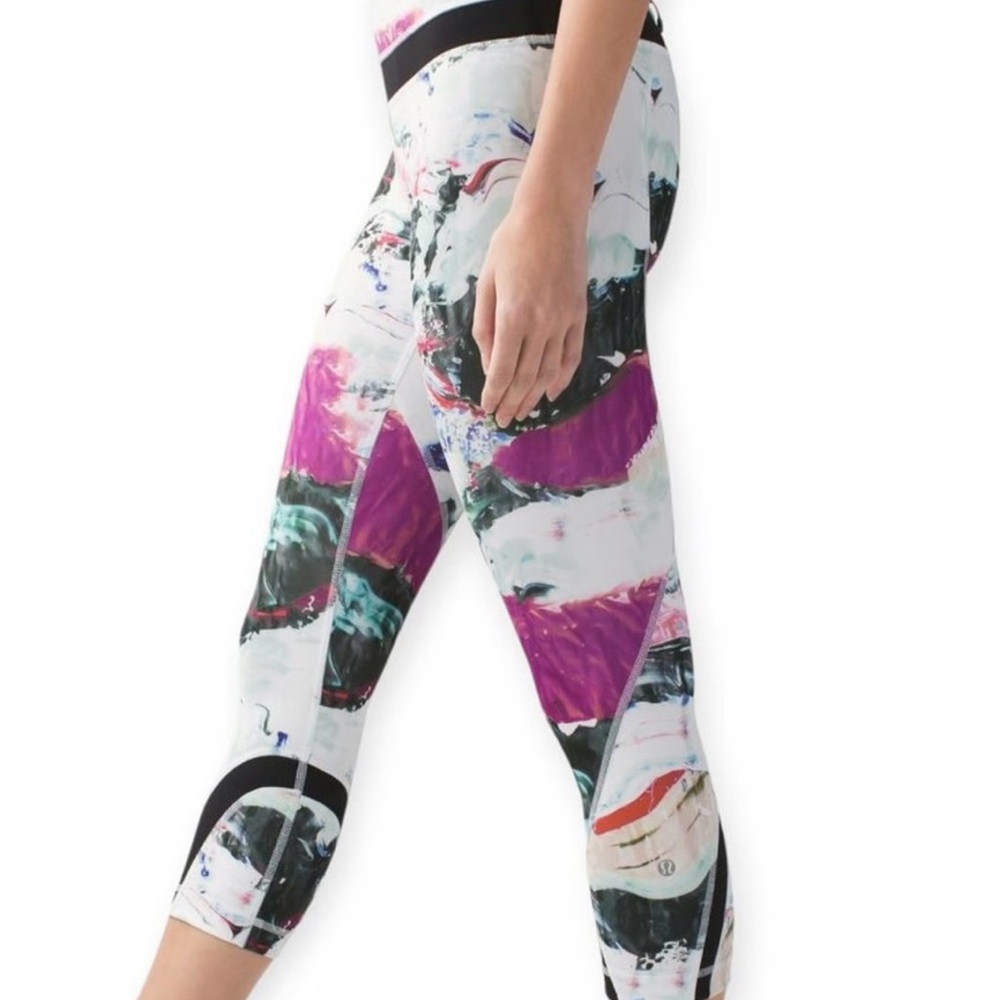 🍭 Colorful Lululemon Run Inspire Abstract Print Leggings Sz.4